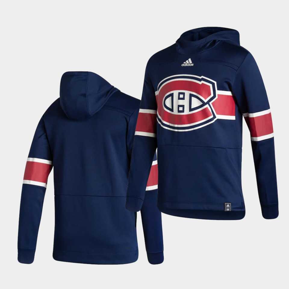 Men Montreal Canadiens Blank Blue NHL 2021 Adidas Pullover Hoodie Jersey